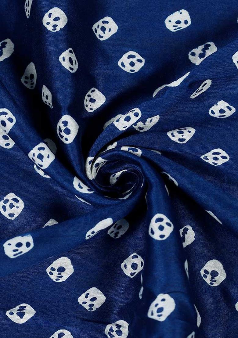 Blue Printed Chanderi Lehenga Set