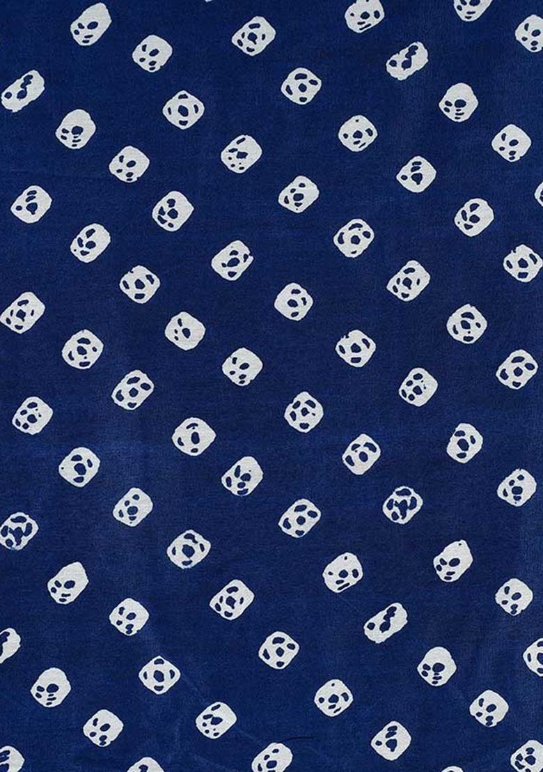 Blue Printed Chanderi Lehenga Set - Indya