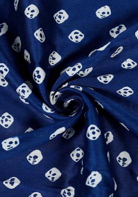 Blue Printed Chanderi Lehenga Set