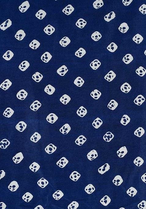 Blue Printed Chanderi Lehenga Set