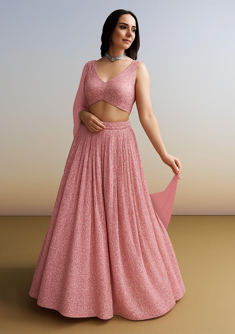 Pastel Pink Sequin Georgette Lehenga Set