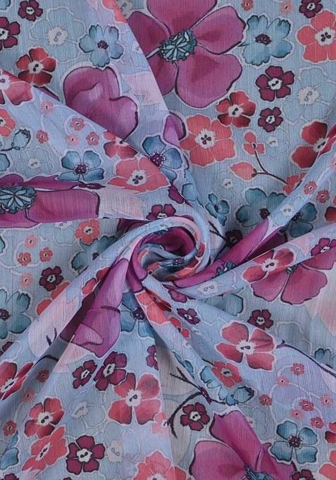 Blue Printed Chiffon Lehenga Set