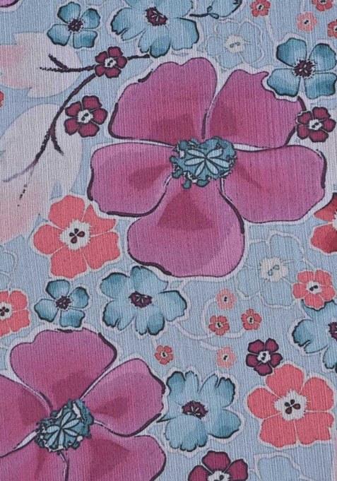 Blue Printed Chiffon Lehenga Set