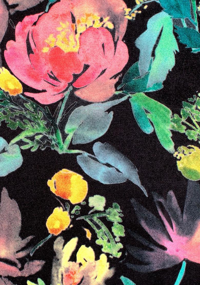 Black Printed Satin Lehenga Set - Indya