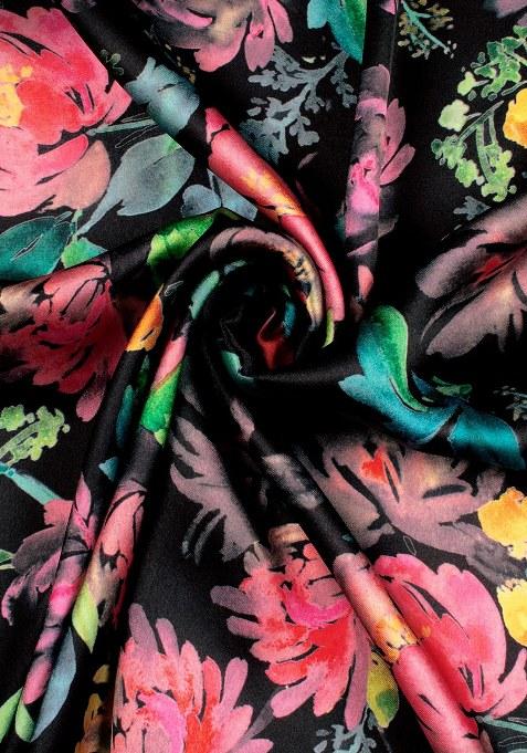 Black Printed Satin Lehenga Set