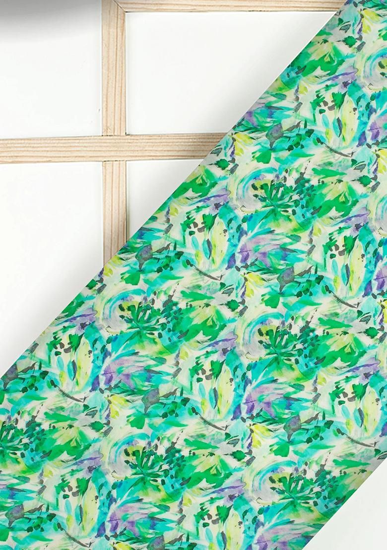 Green Printed Georgette Lehenga Set - Indya