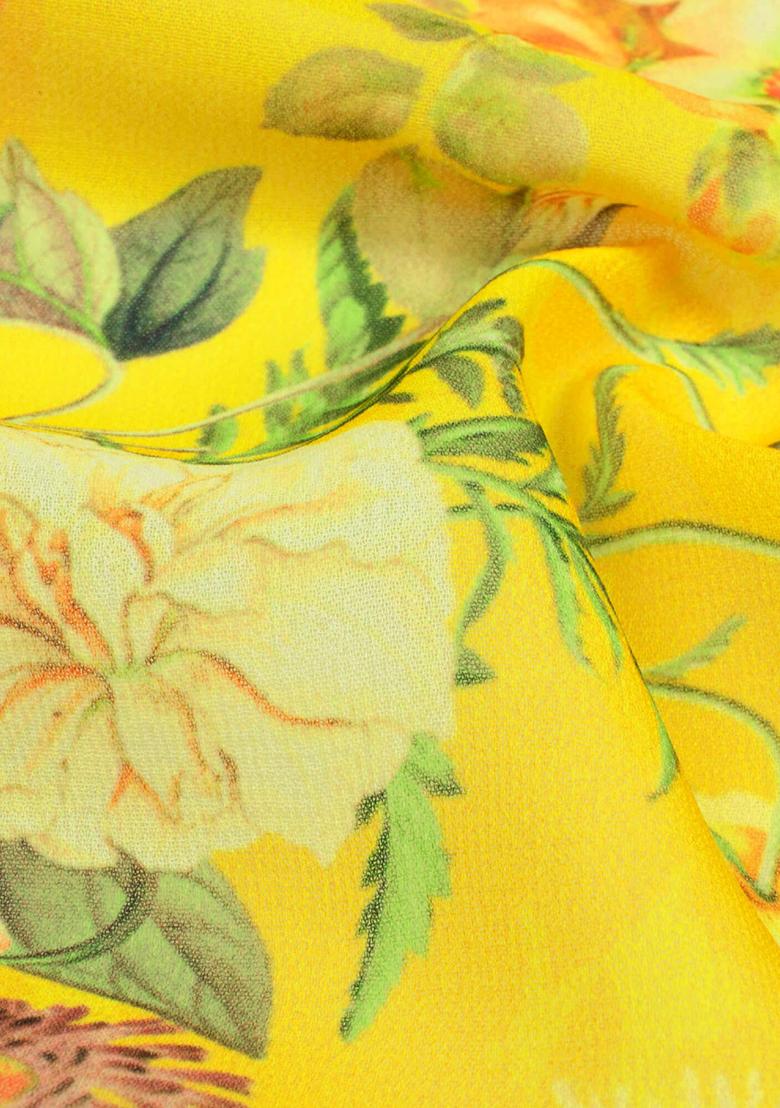 Yellow Printed Georgette Lehenga Set