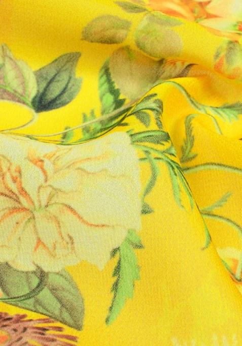 Yellow Printed Georgette Lehenga Set