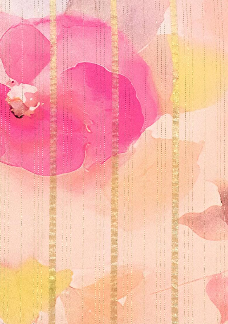 Peach Printed Satin Lehenga Set - Indya