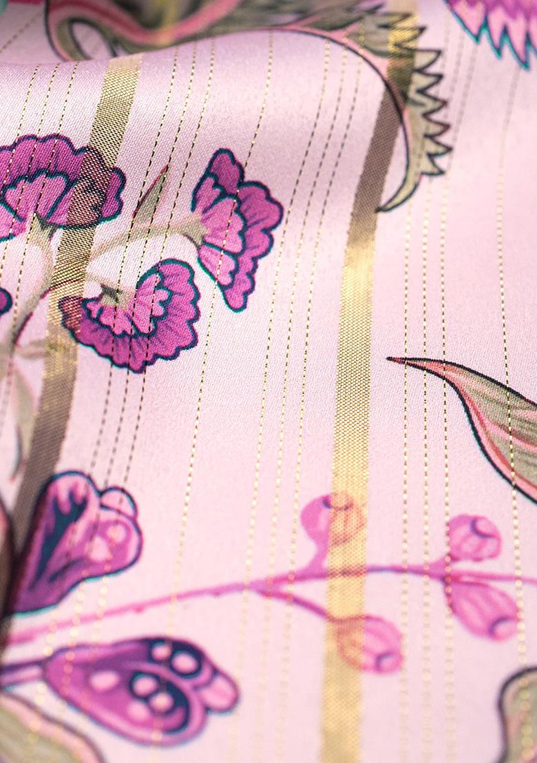 Pink Printed Satin Lehenga Set - Indya