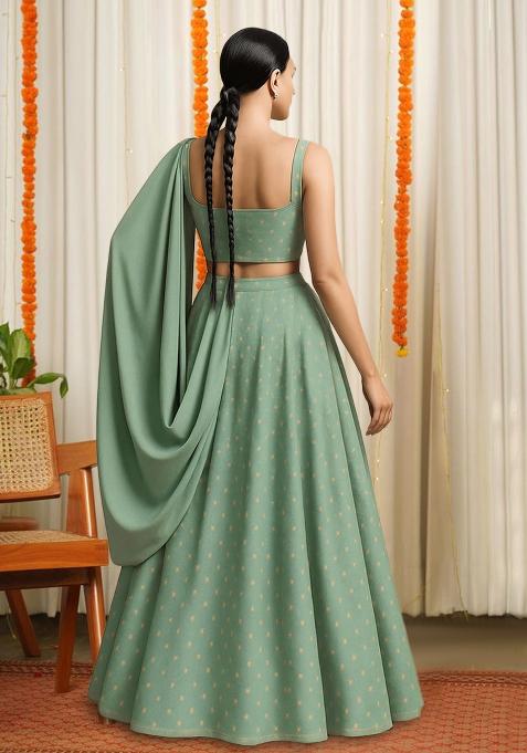 Sage Green Jacquard Chanderi Lehenga Set