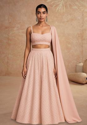 Beige Embellished Silk Lehenga Set