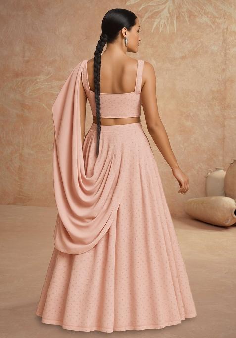 Beige Embellished Silk Lehenga Set