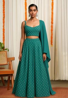 Green Embellished Silk Lehenga Set