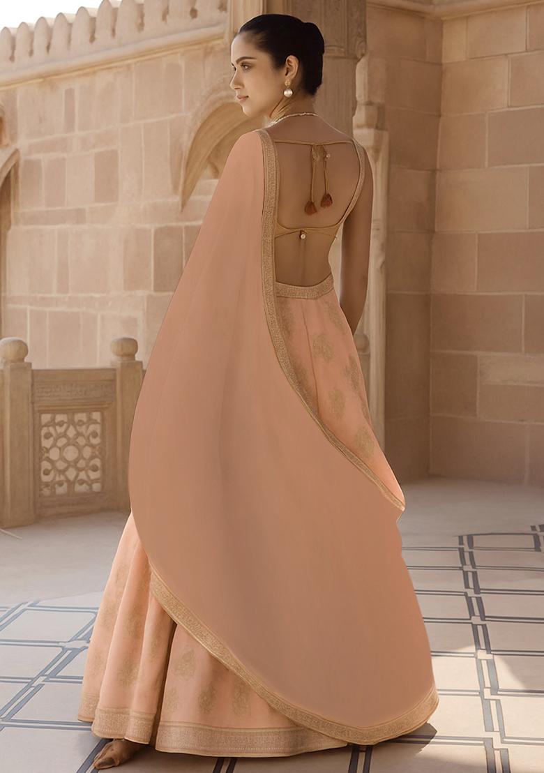 Pink Embellished Chinon Lehenga Set - Indya