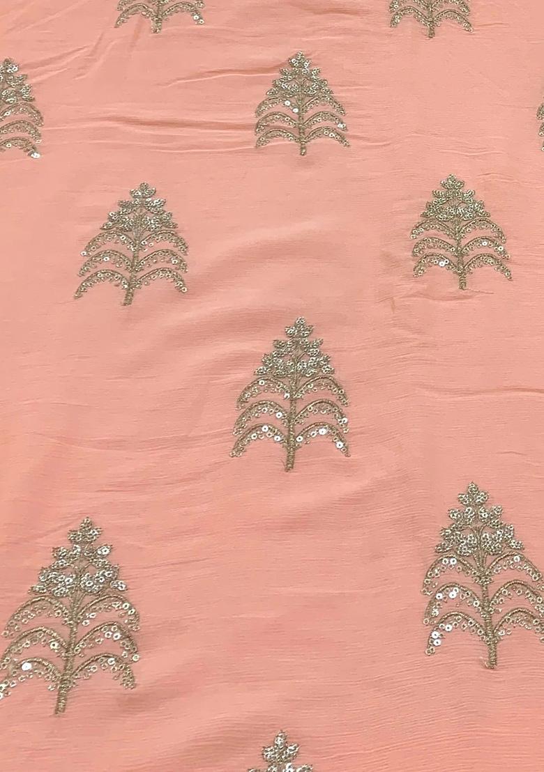 Pink Embellished Chinon Lehenga Set - Indya