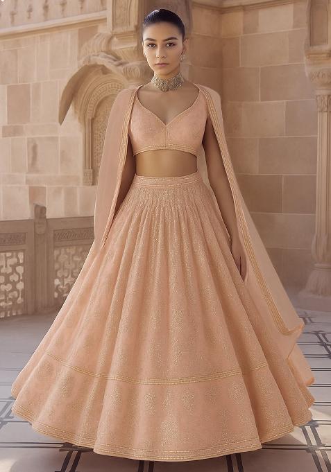 Pink Embellished Chinon Lehenga Set