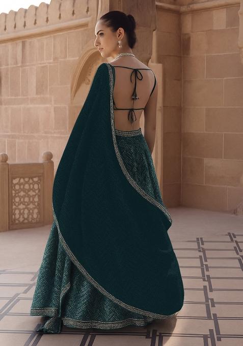 Green Embellished Chinon Lehenga Set