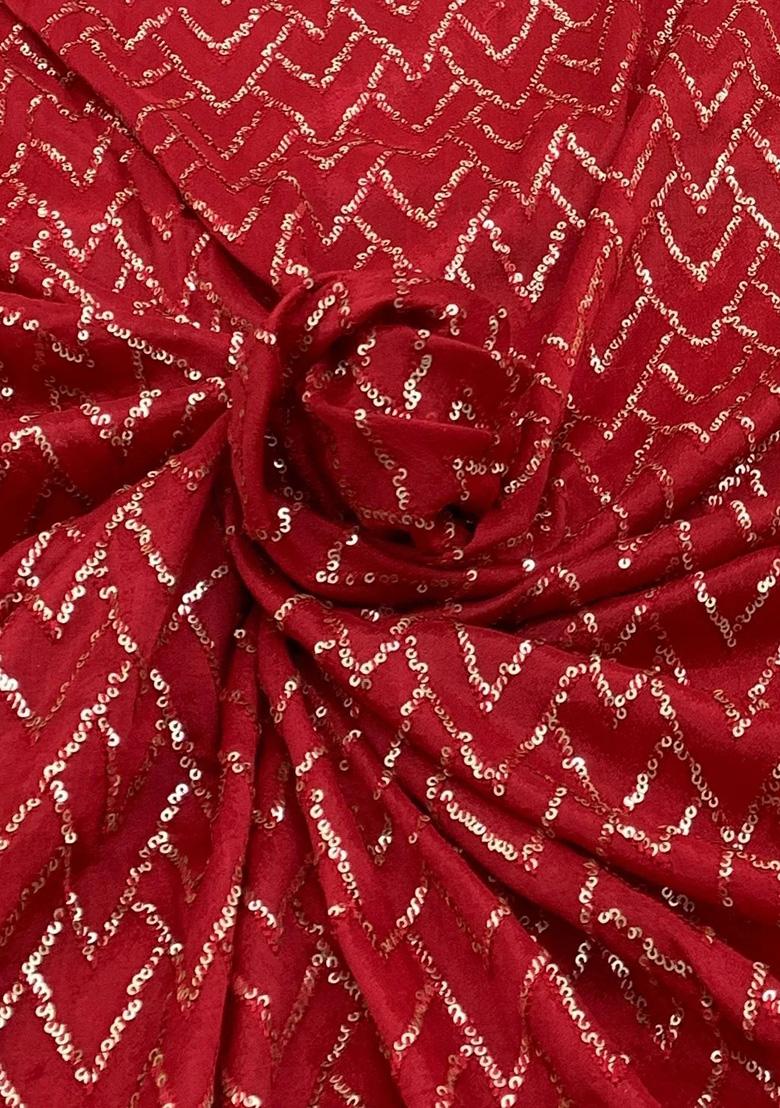 Red Embellished Chinon Lehenga Set - Indya