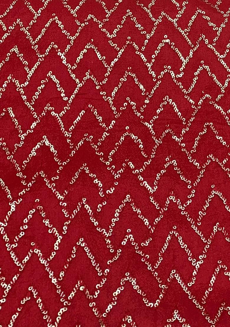 Red Embellished Chinon Lehenga Set - Indya