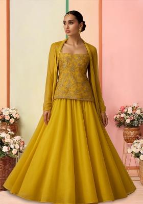 Yellow Embroidered Blouse Georgette Lehenga Set