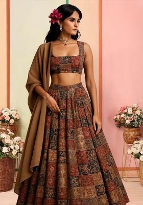 Multicolor Printed Tissue Lehenga Set