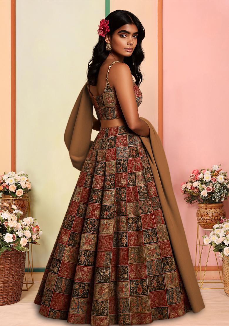 Multicolor Printed Tissue Lehenga Set - Indya