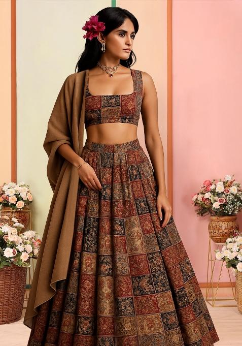 Multicolor Printed Tissue Lehenga Set