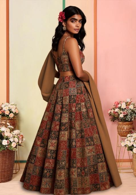 Multicolor Printed Tissue Lehenga Set