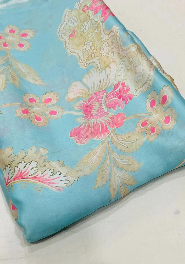 Blue Printed Satin Lehenga Set