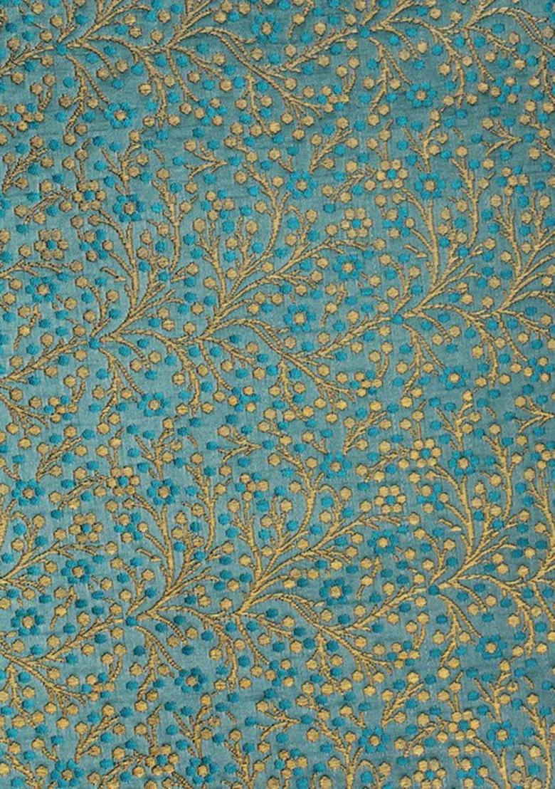 Blue Embroidered Crop Top Skirt Set