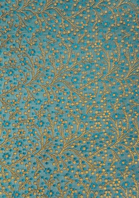 Blue Embroidered Crop Top Skirt Set