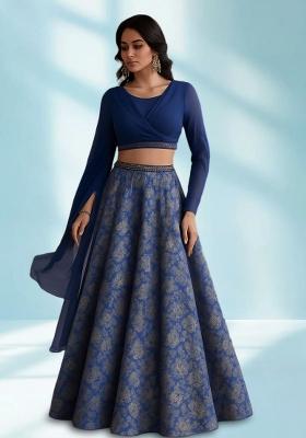 Purple Embroidered Polyester Lehenga Set