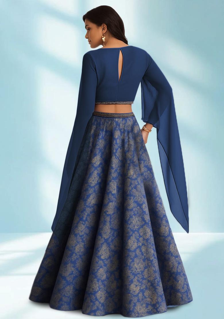 Purple Embroidered Lehenga Set - Indya