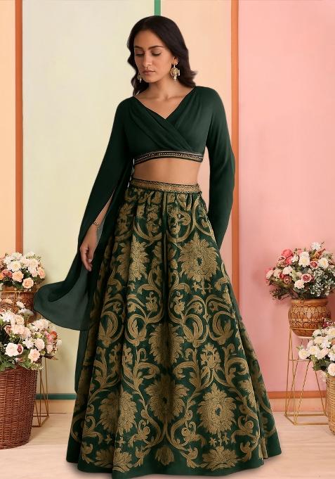Green Embroidered Lehenga Set