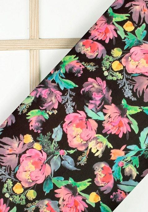 Black Floral Print Satin Lehenga Set