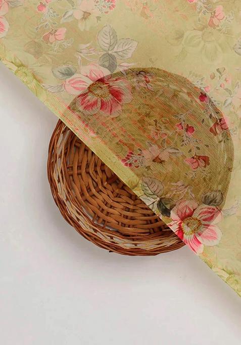 Yellow Floral Print Chiffon Lehenga Set