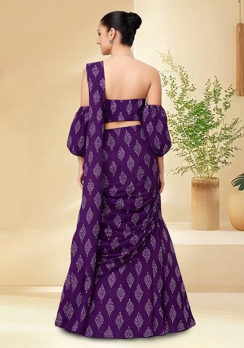 Purple Bandhani Print Chanderi Lehenga Set