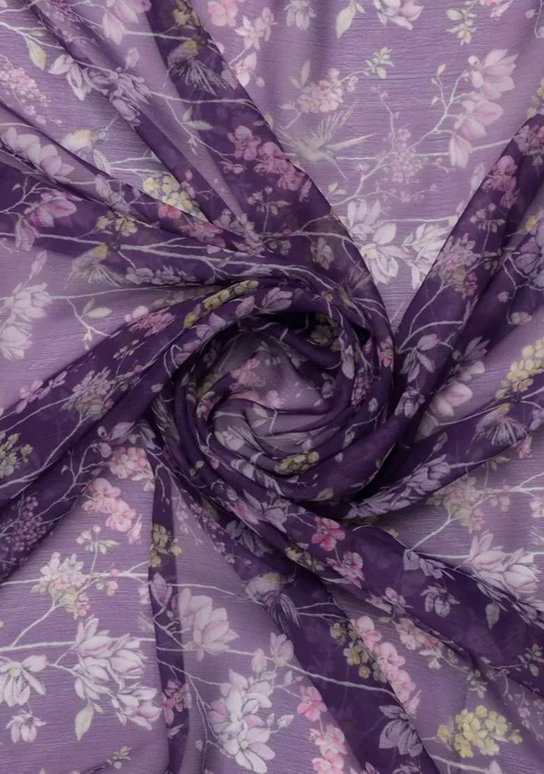 Purple Chiffon Lehenga Set with Floral Print for Diwali | Wedding & Festive Wear - Indya