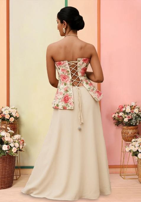 Multi Color Floral Print Satin Lehenga Set