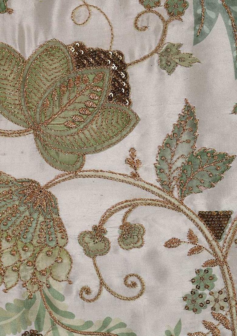 Cream Floral Print Viscose Lehenga Set - Indya