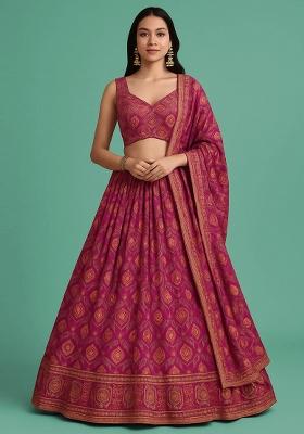 Pink Emroidered Brocade Lehenga Set