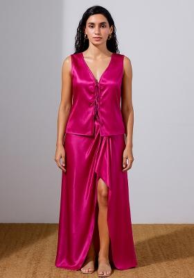 Pink Foil Print Satin Fusion Set