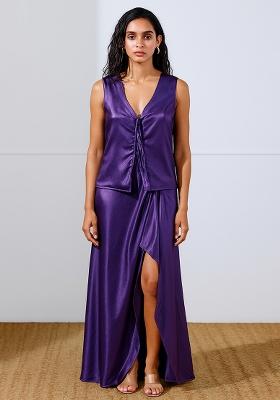 Purple Foil Print Satin Fusion Set