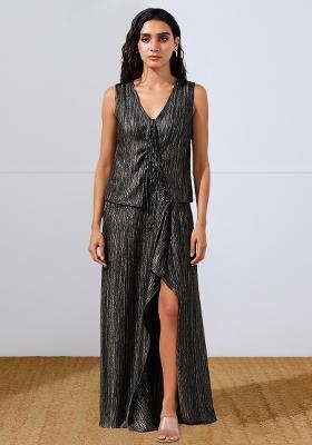 Black Foil Print Satin Fusion Set