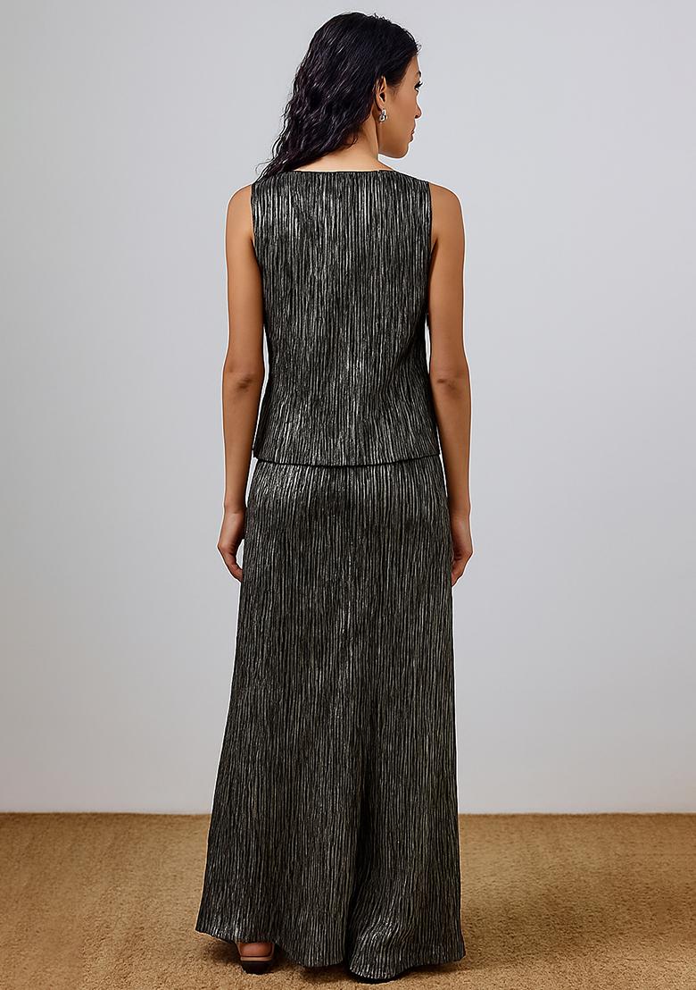 Black Foil Print Satin Fusion Set - Indya