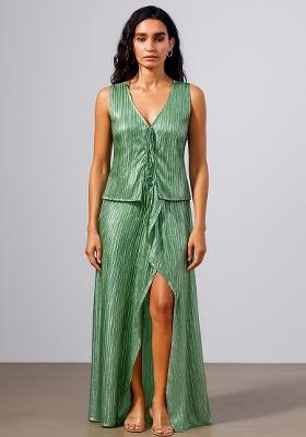 Green Foil Print Satin Fusion Set