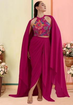 Rani Pink Floral Print Viscose Fusion Set