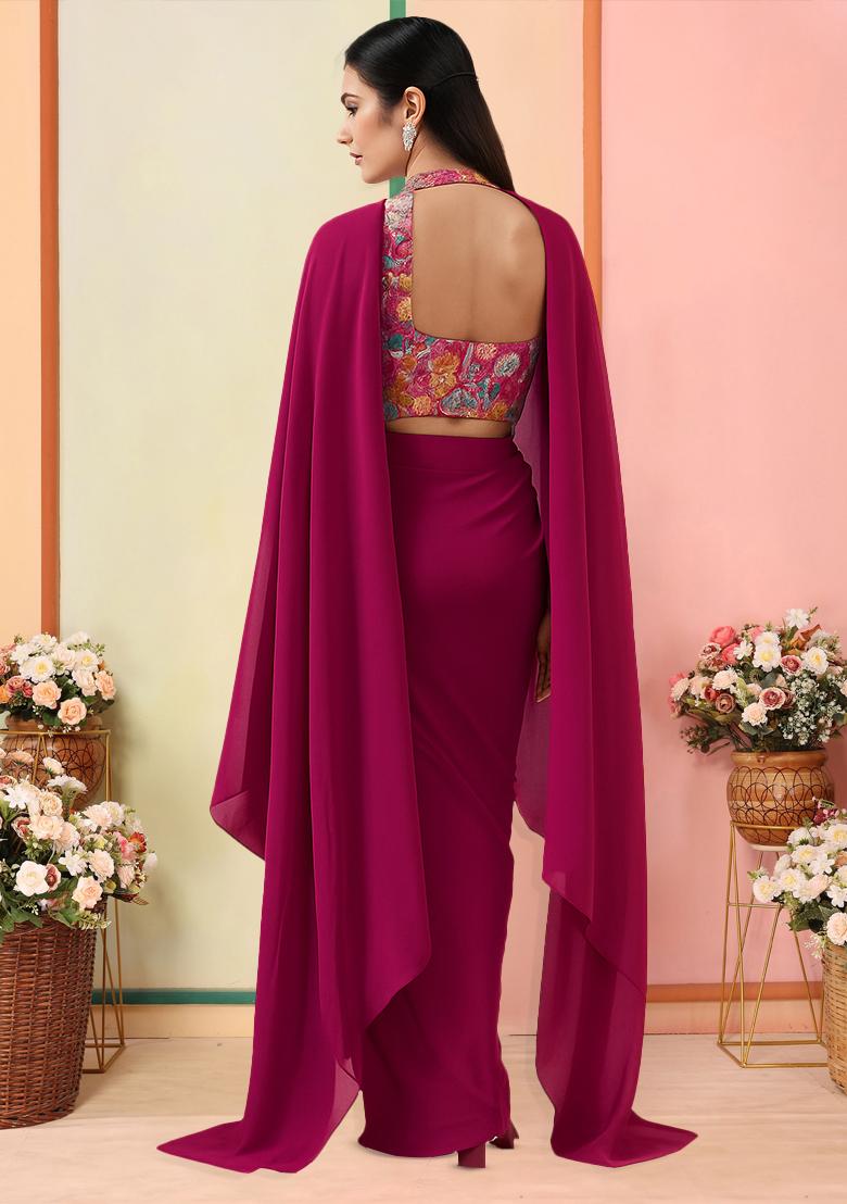 Rani Pink Floral Print Viscose Fusion Set - Indya