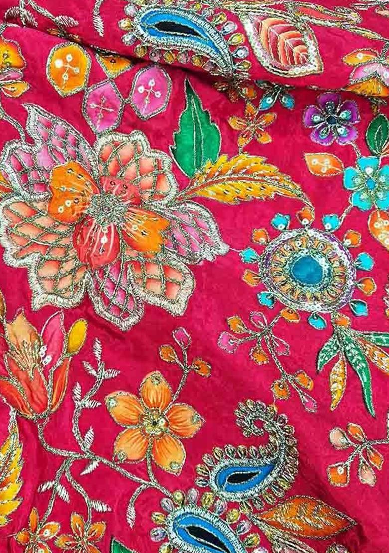 Rani Pink Floral Print Viscose Fusion Set - Indya